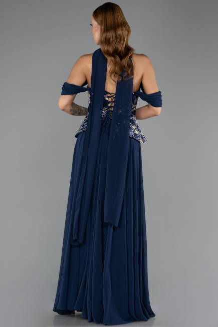 Long Navy Blue Chiffon Evening Dress ABU6612
