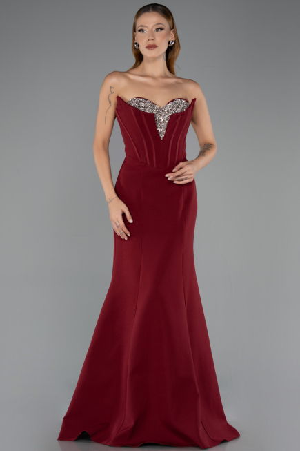 Long Burgundy Mermaid Evening Gown ABU6526