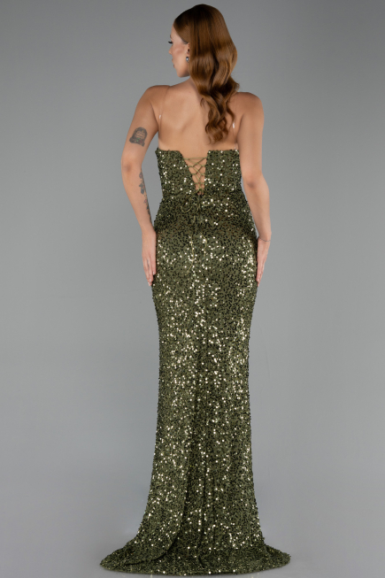 Long Olive Drab Scaly Evening Dress ABU6613