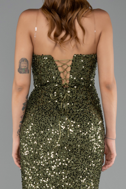 Long Olive Drab Scaly Evening Dress ABU6613