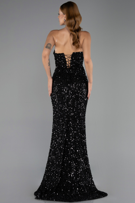 Long Black Scaly Evening Dress ABU6613