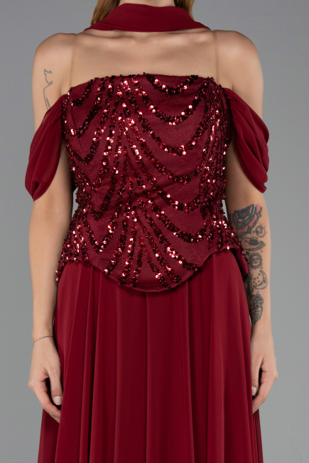 Long Burgundy Chiffon Plus Size Evening Dress ABU6535