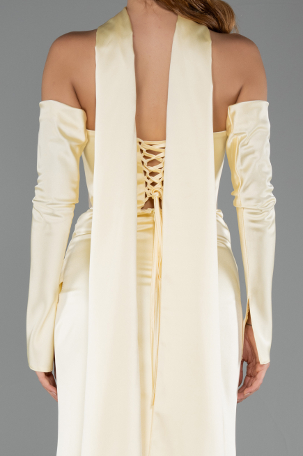 Long Yellow Satin Evening Dress ABU6616