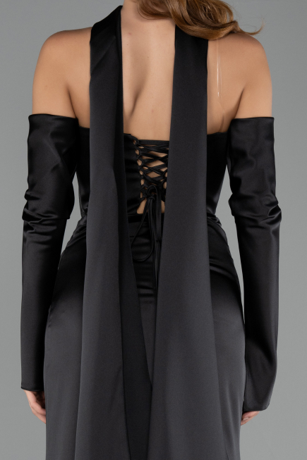 Long Black Satin Evening Dress ABU6616