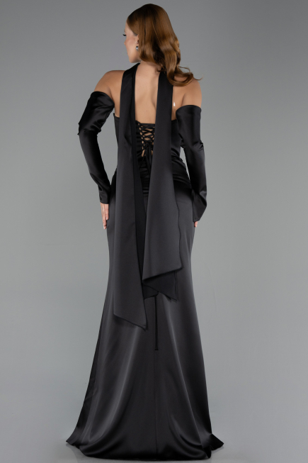 Long Black Satin Evening Dress ABU6616