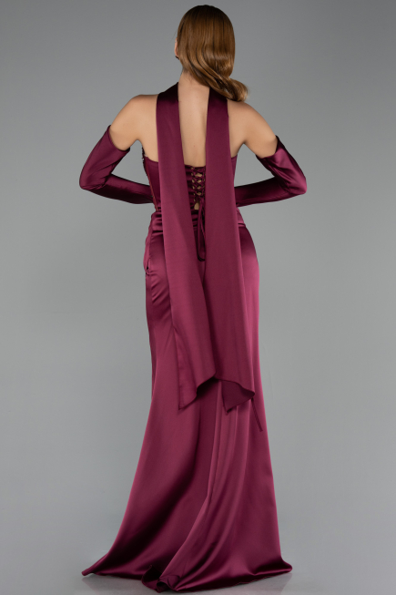 Long Cherry Colored Satin Evening Dress ABU6616