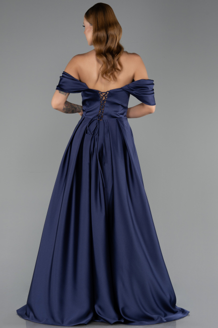 Long Navy Blue Satin Evening Dress ABU6617