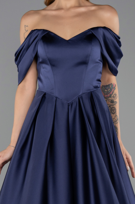 Long Navy Blue Satin Evening Dress ABU6617