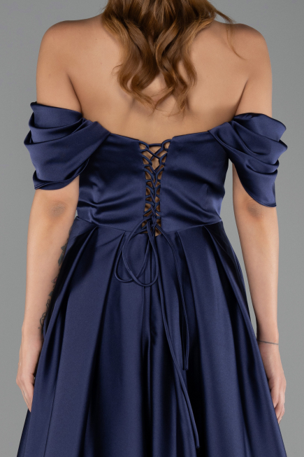 Long Navy Blue Satin Evening Dress ABU6617