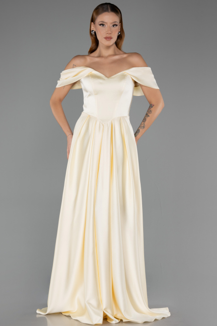 Long Yellow Satin Evening Dress ABU6617