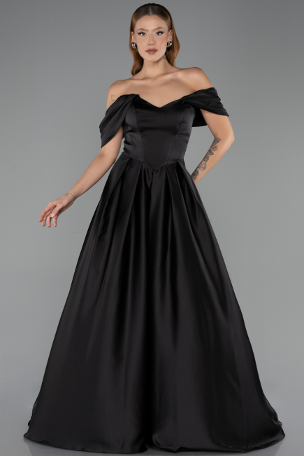 Long Black Satin Evening Dress ABU6617