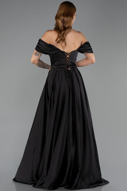 Long Black Satin Evening Dress ABU6617