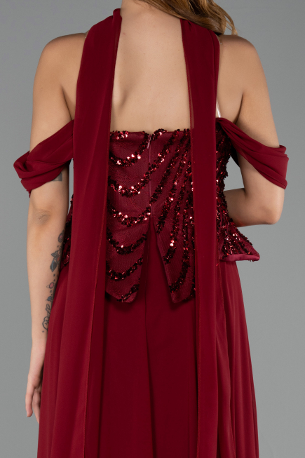 Long Burgundy Chiffon Evening Dress ABU6532