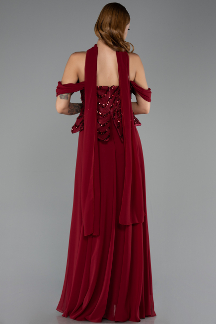 Long Burgundy Chiffon Evening Dress ABU6532