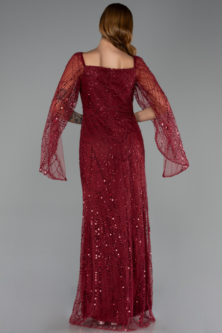Long Burgundy Beaded Evening Dress ABU5066