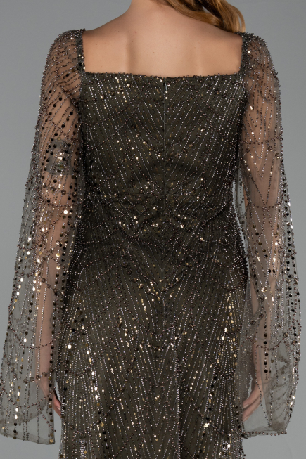 Long Olive Drab Beaded Evening Dress ABU5066