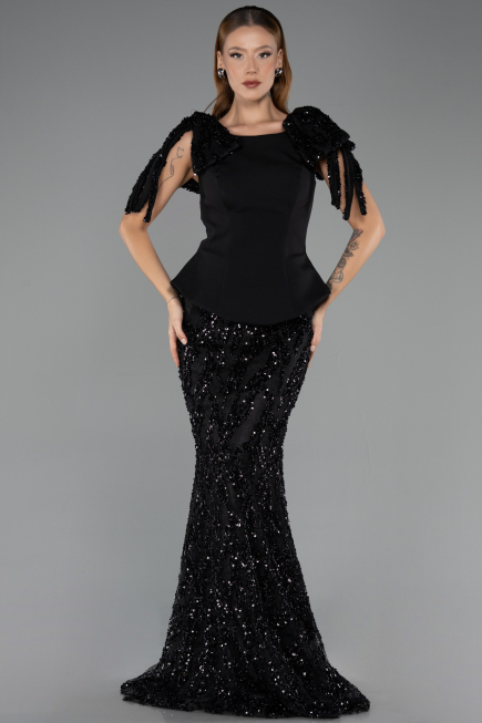 Long Black Scaly Evening Dress ABU6607
