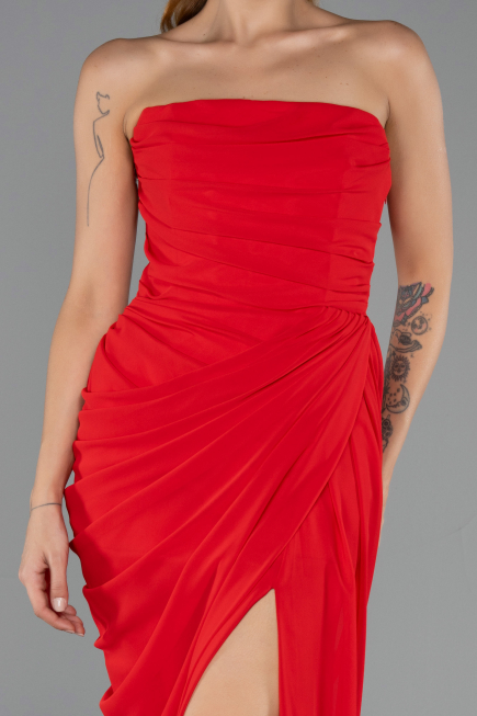 Long Red Chiffon Evening Dress ABU6589