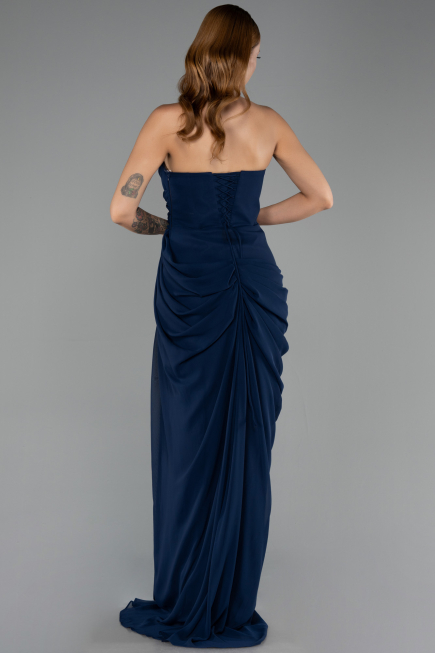 Long Navy Blue Chiffon Evening Dress ABU6589