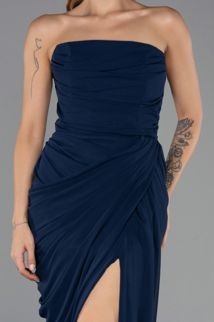 Long Navy Blue Chiffon Evening Dress ABU6589
