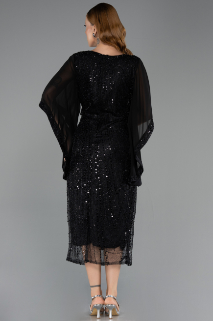 Midi Black Beaded Plus Size Cocktail Dress ABK2693