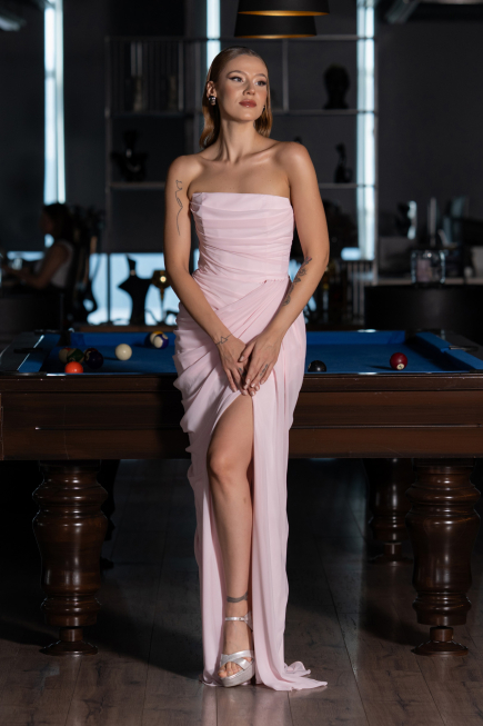 Long Powder Color Chiffon Evening Dress ABU6589
