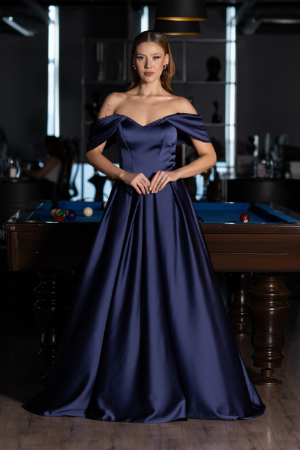 Long Navy Blue Satin Evening Dress ABU6617