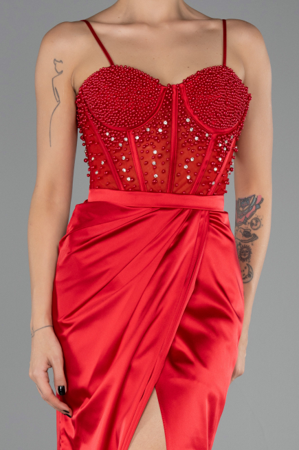 Long Red Satin Evening Dress ABU3312