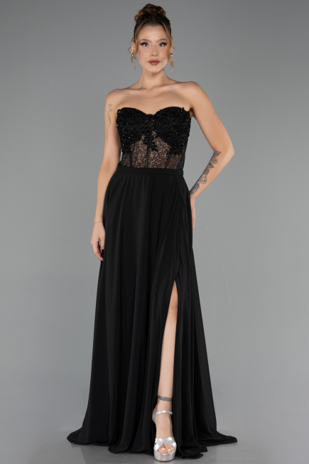 Long Black Chiffon Plus Size Evening Dress ABU6383