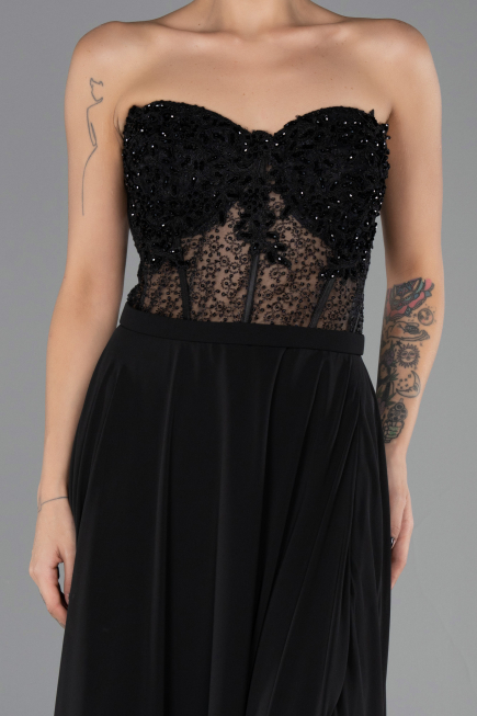 Long Black Chiffon Plus Size Evening Dress ABU6383