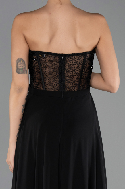Long Black Chiffon Plus Size Evening Dress ABU6383