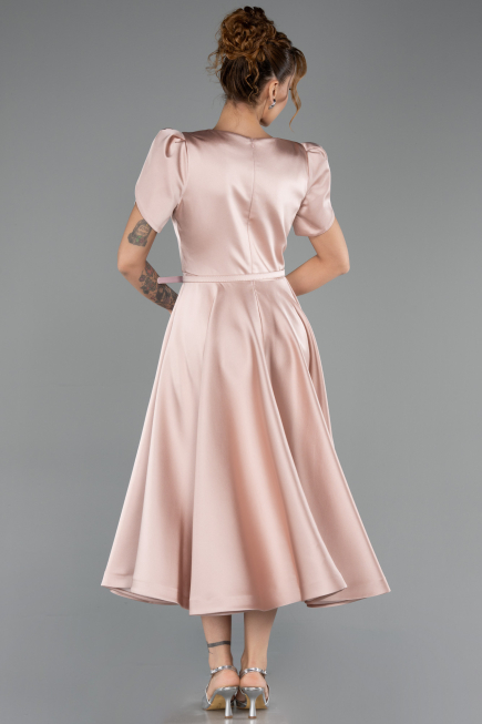 Midi Powder Color Satin Party Dress ABK2699