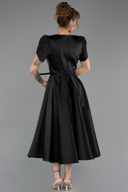 Midi Black Satin Party Dress ABK2699