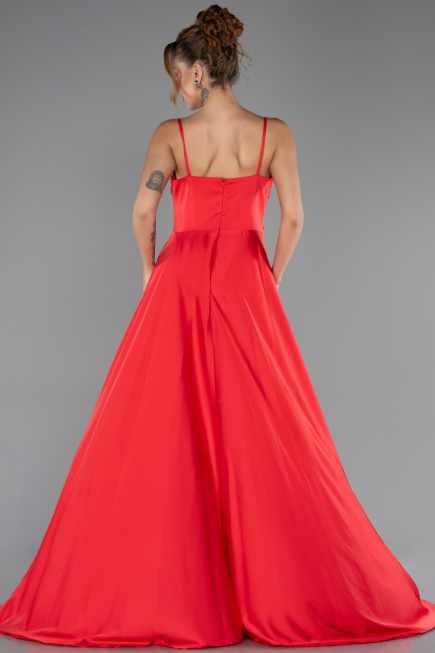 Long Red Satin Prom Gown ABU5146