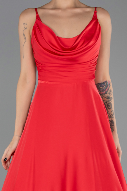 Long Red Satin Prom Gown ABU5146