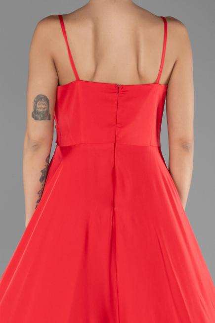 Long Red Satin Prom Gown ABU5146