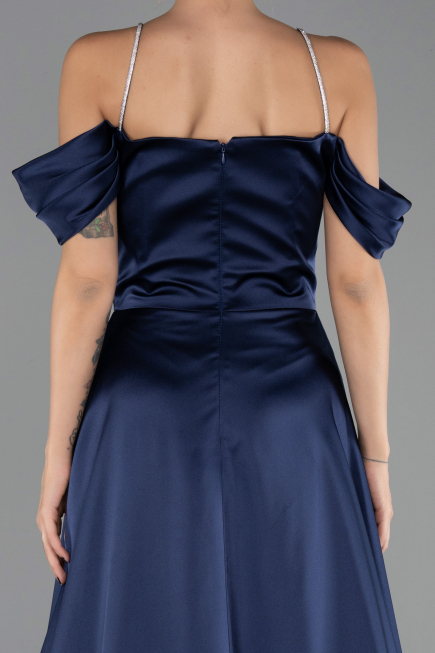 Long Navy Blue Satin Evening Dress ABU6638
