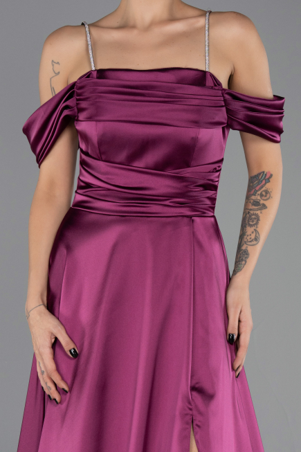 Long Plum Satin Evening Dress ABU6638