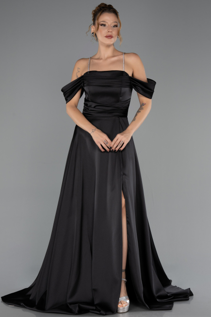 Long Black Satin Evening Dress ABU6638