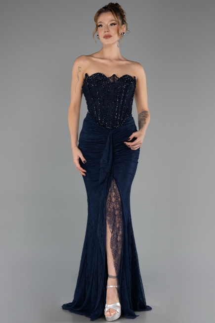 Long Navy Blue Dantelle Evening Dress ABU6639