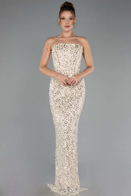 Long Beige Scaly Evening Dress ABU6641