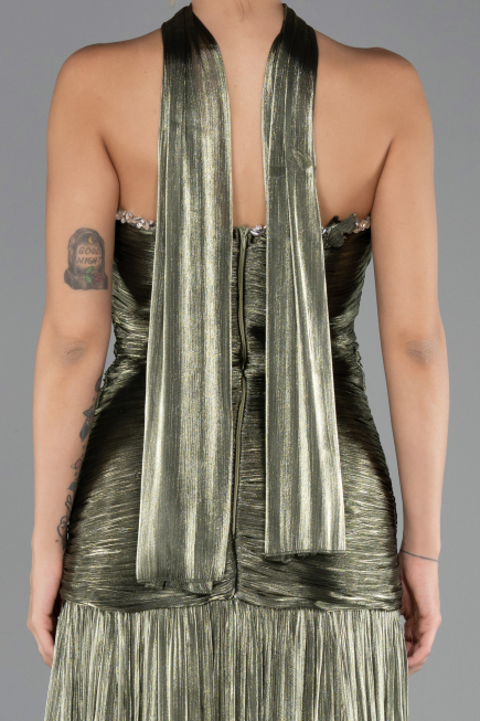 Long Olive Drab Chiffon Prom Gown ABU6643