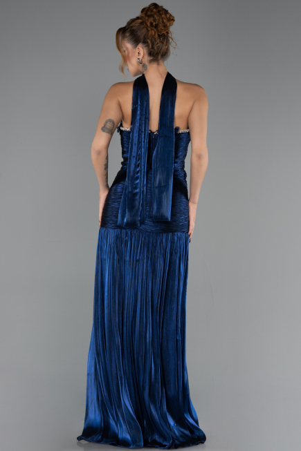 Long Navy Blue Chiffon Prom Gown ABU6643