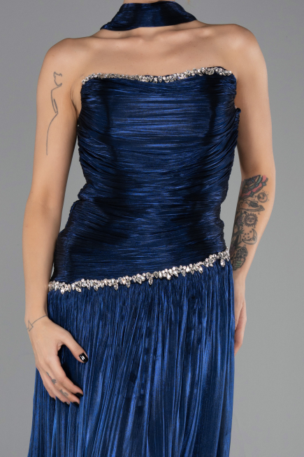 Long Navy Blue Chiffon Prom Gown ABU6644