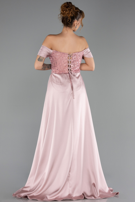 Long Powder Color Beaded Evening Dress ABU6329