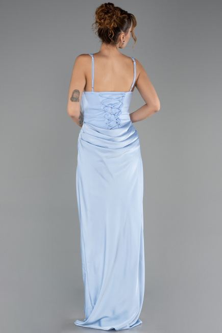 Long Light Blue Satin Evening Dress ABU6649
