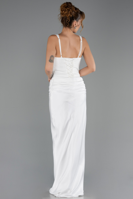 Long White Satin Evening Dress ABU6649