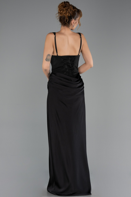 Long Black Satin Evening Dress ABU6649