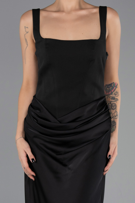 Long Black Satin Evening Dress ABU6649