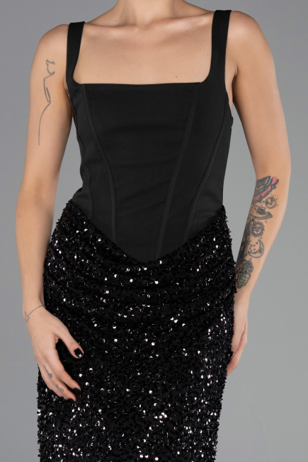 Long Black Scaly Evening Dress ABU6650